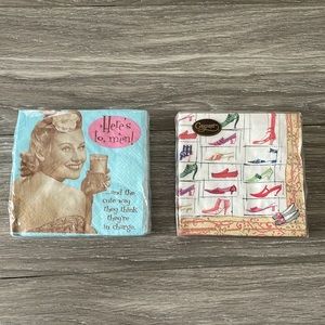 (2) Packs of Cocktail Napkins shoes and humor